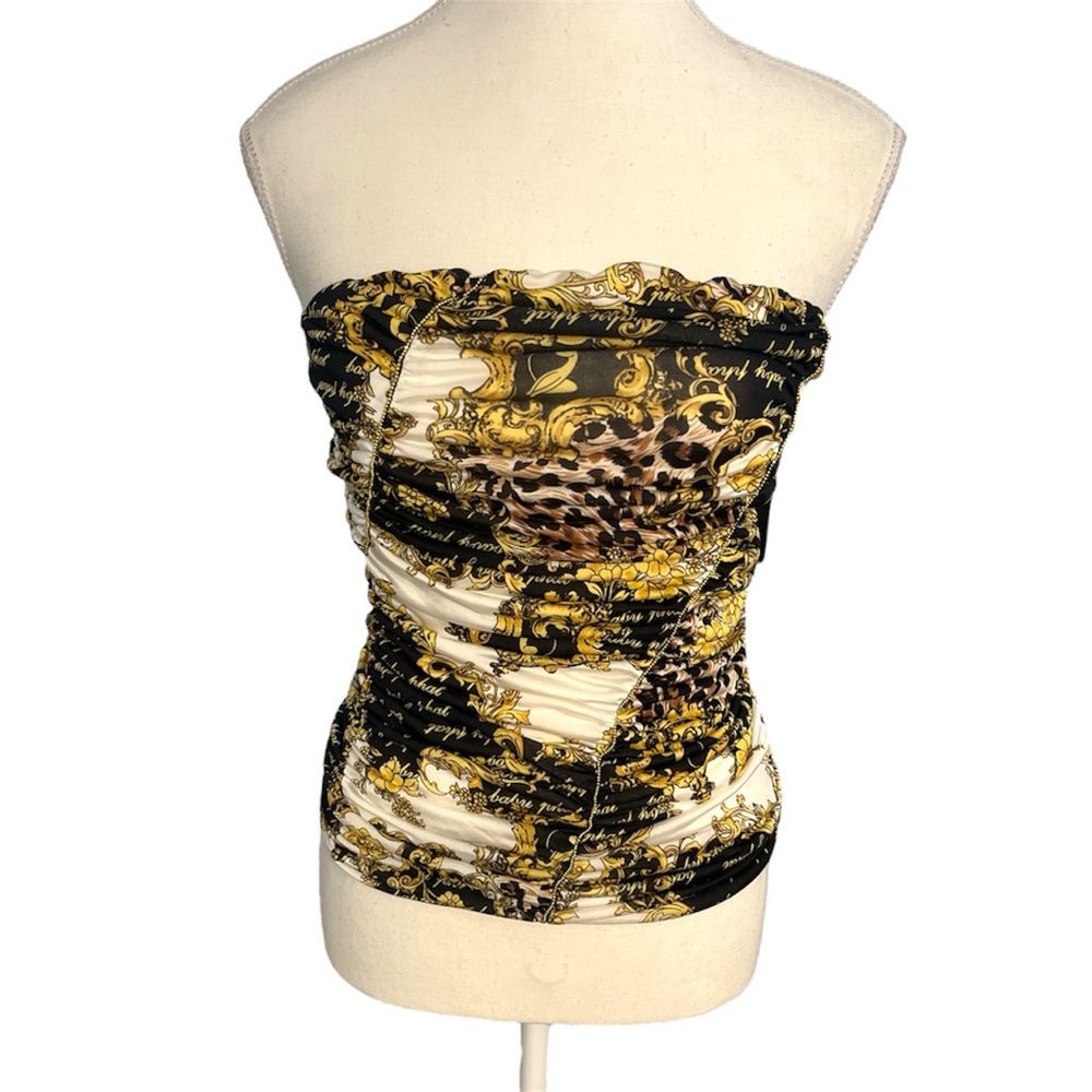 Black and gold cheetah pattern baby phat strapless tube top